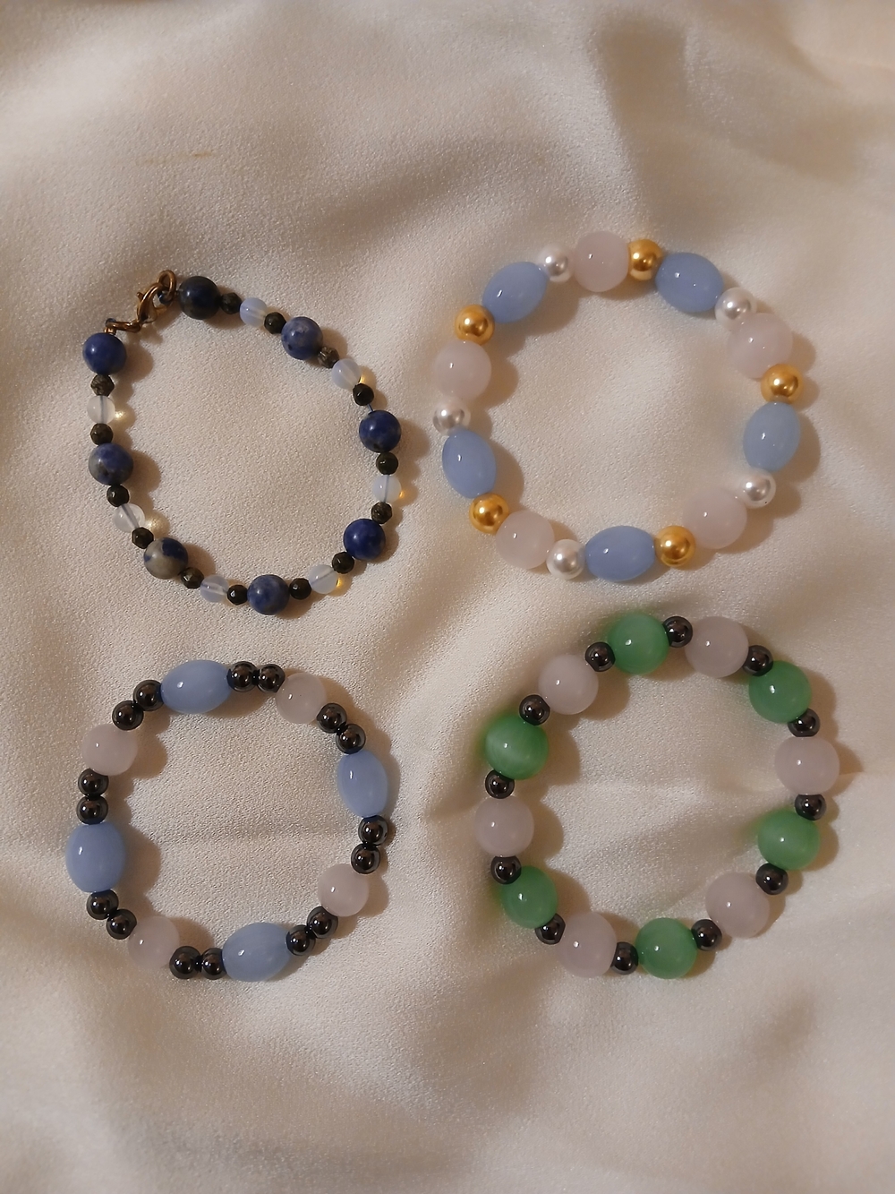 Vintage Beaded Bracelet Set Lavender, Green, Pink, Pearl, Hematite